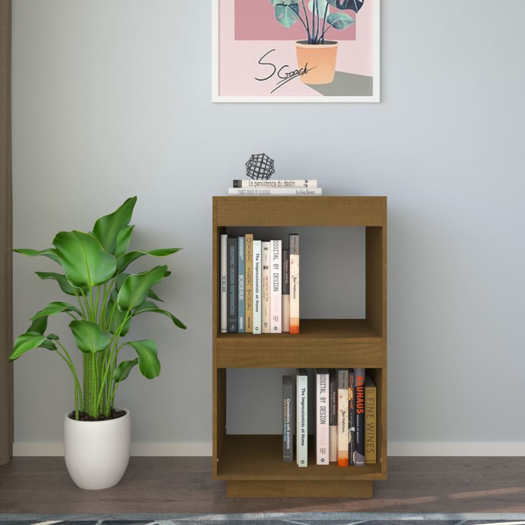 bogreol 40x35x71 cm massivt fyrretræ gyldenbrun
