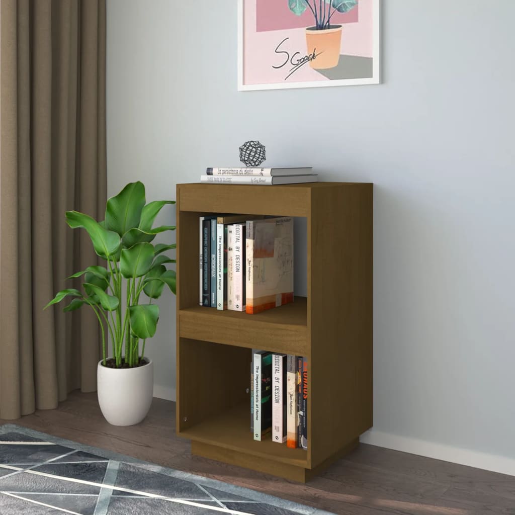 bogreol 40x35x71 cm massivt fyrretræ gyldenbrun