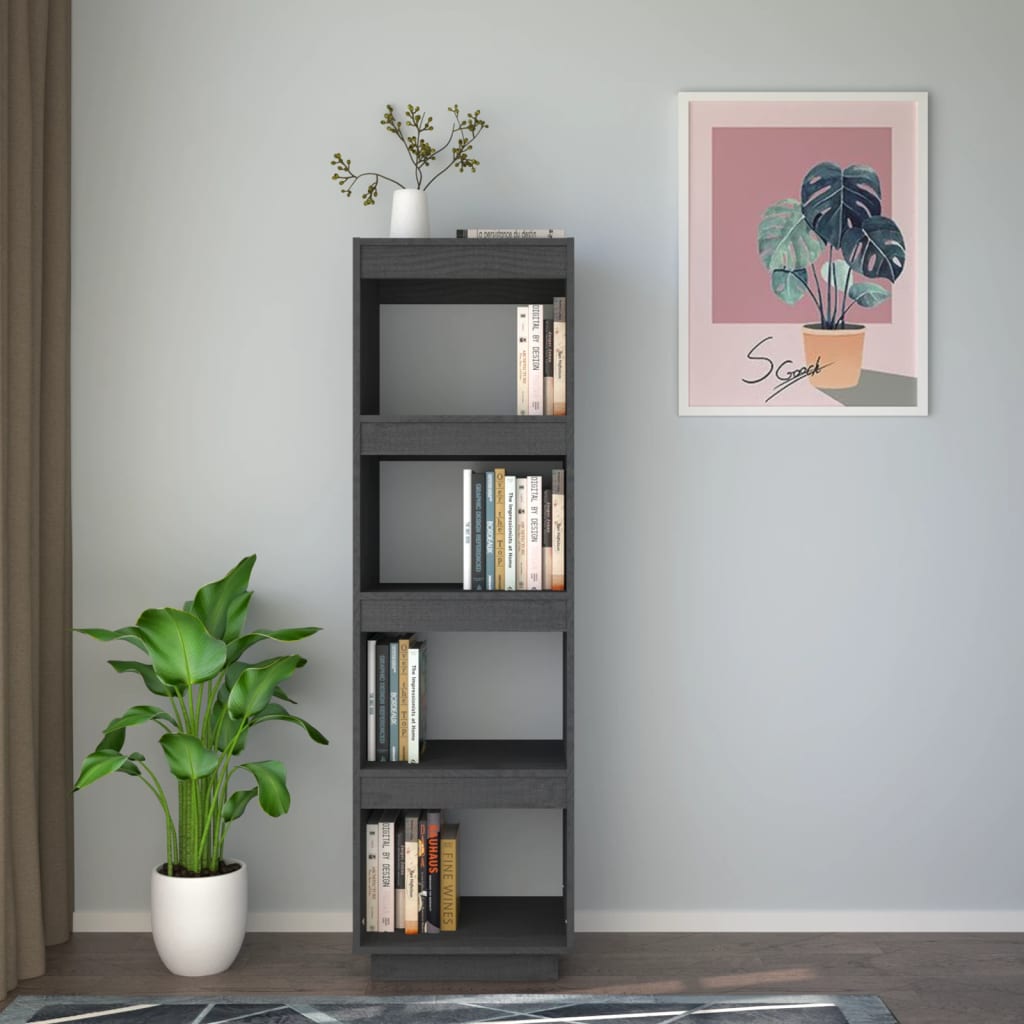bogreol/rumdeler 40x35x135 cm massivt fyrretræ grå