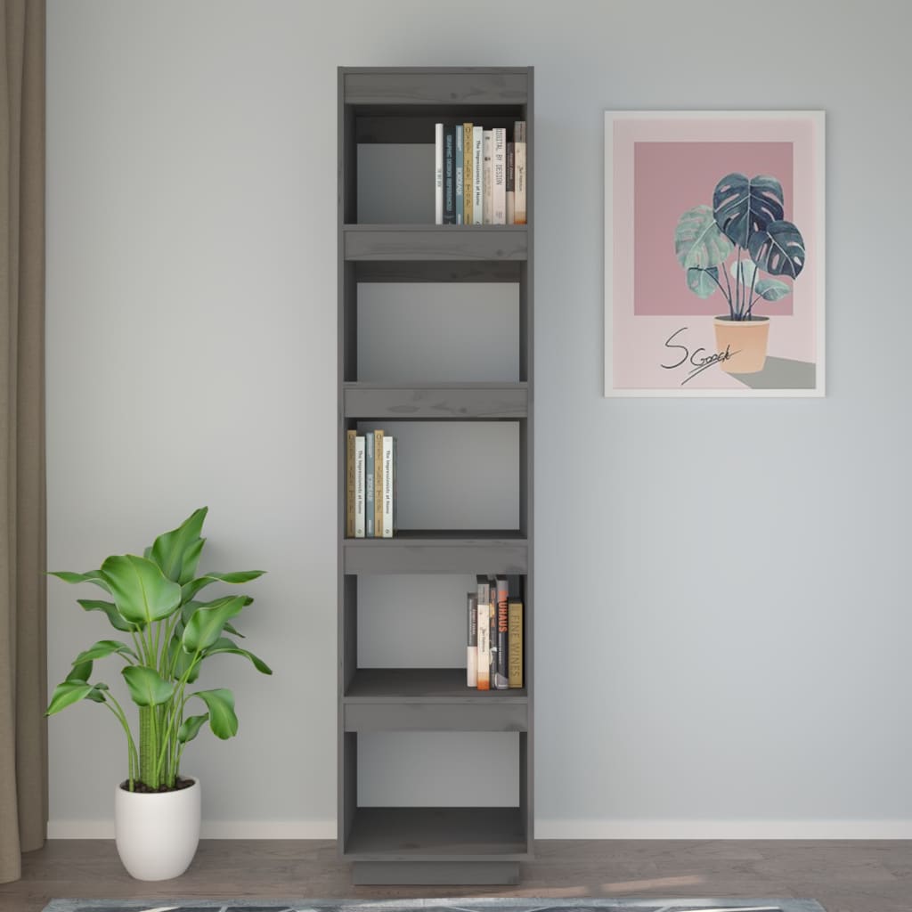 bogreol/rumdeler 40x35x167 cm massivt fyrretræ grå