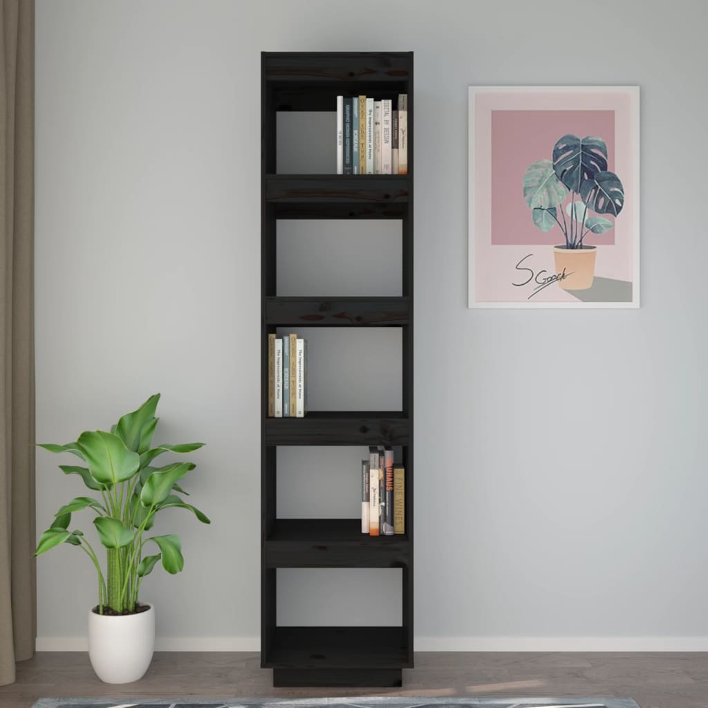 bogreol/rumdeler 40x35x167 cm massivt fyrretræ sort