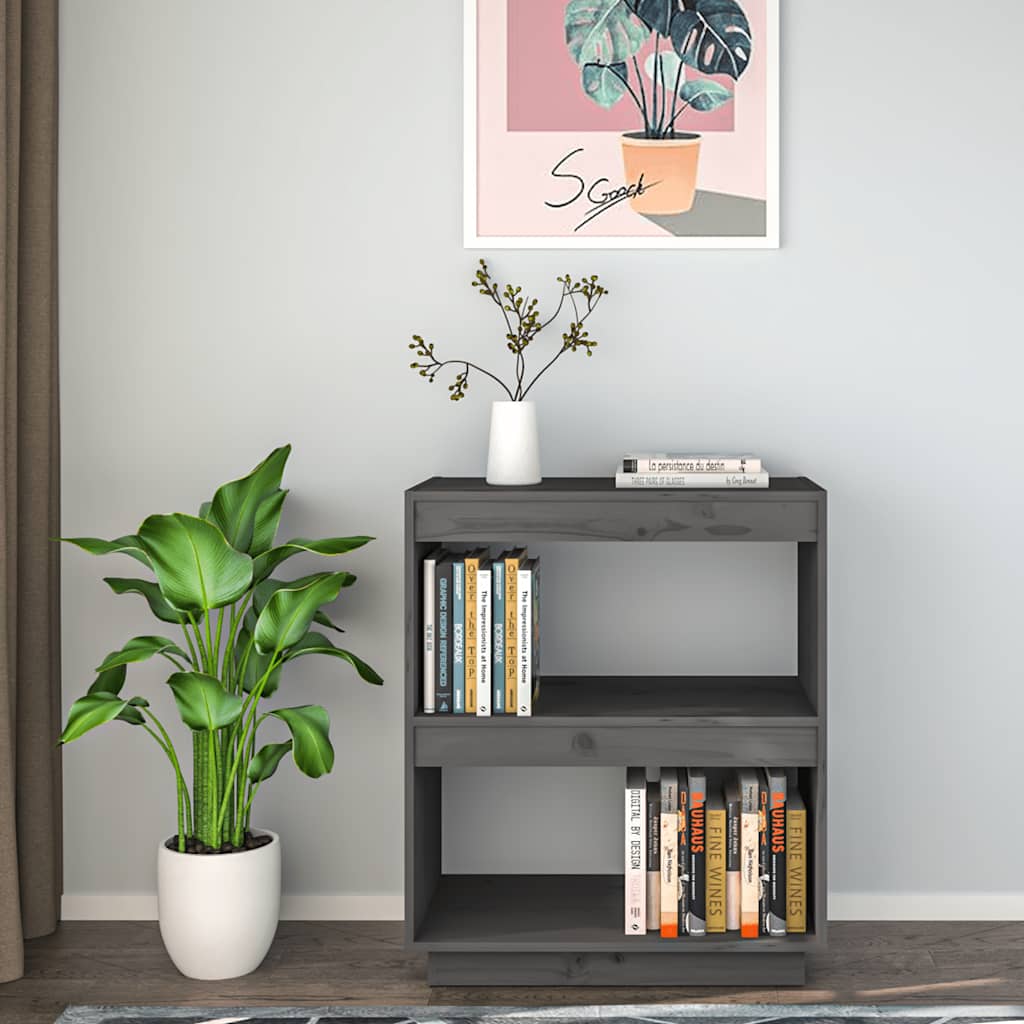 bogreol 60x35x71 cm massivt fyrretræ grå