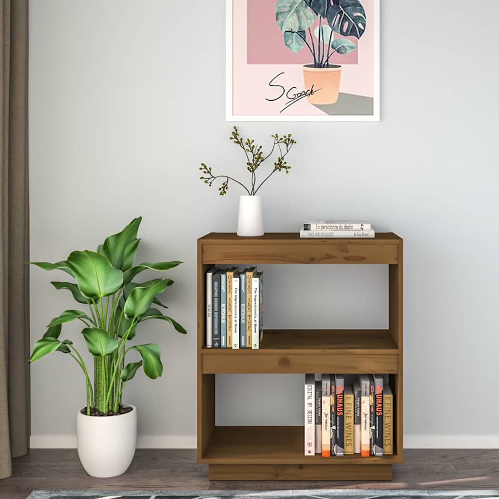 bogreol 60x35x71 cm massivt fyrretræ gyldenbrun