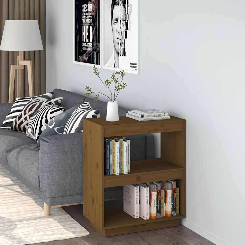 bogreol 60x35x71 cm massivt fyrretræ gyldenbrun