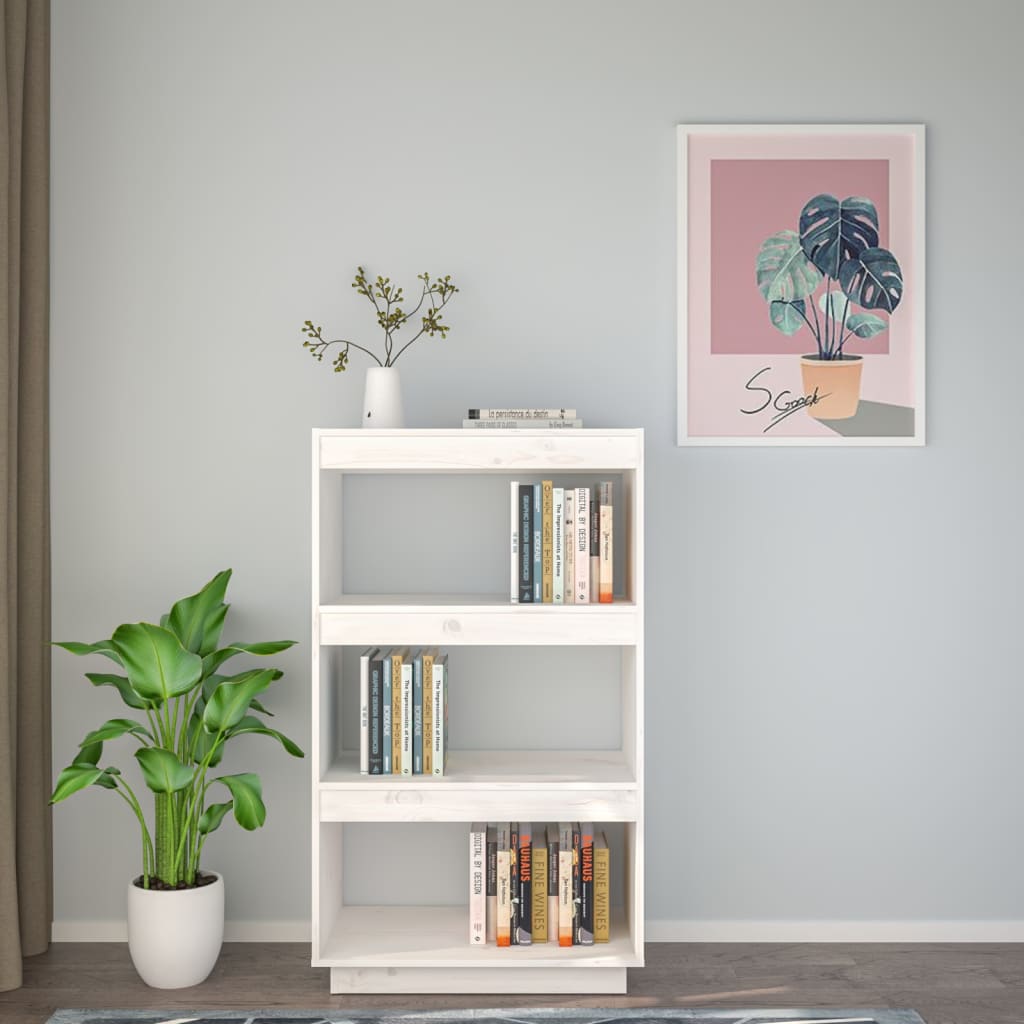bogreol/rumdeler 60x35x103 cm massivt fyrretræ hvid