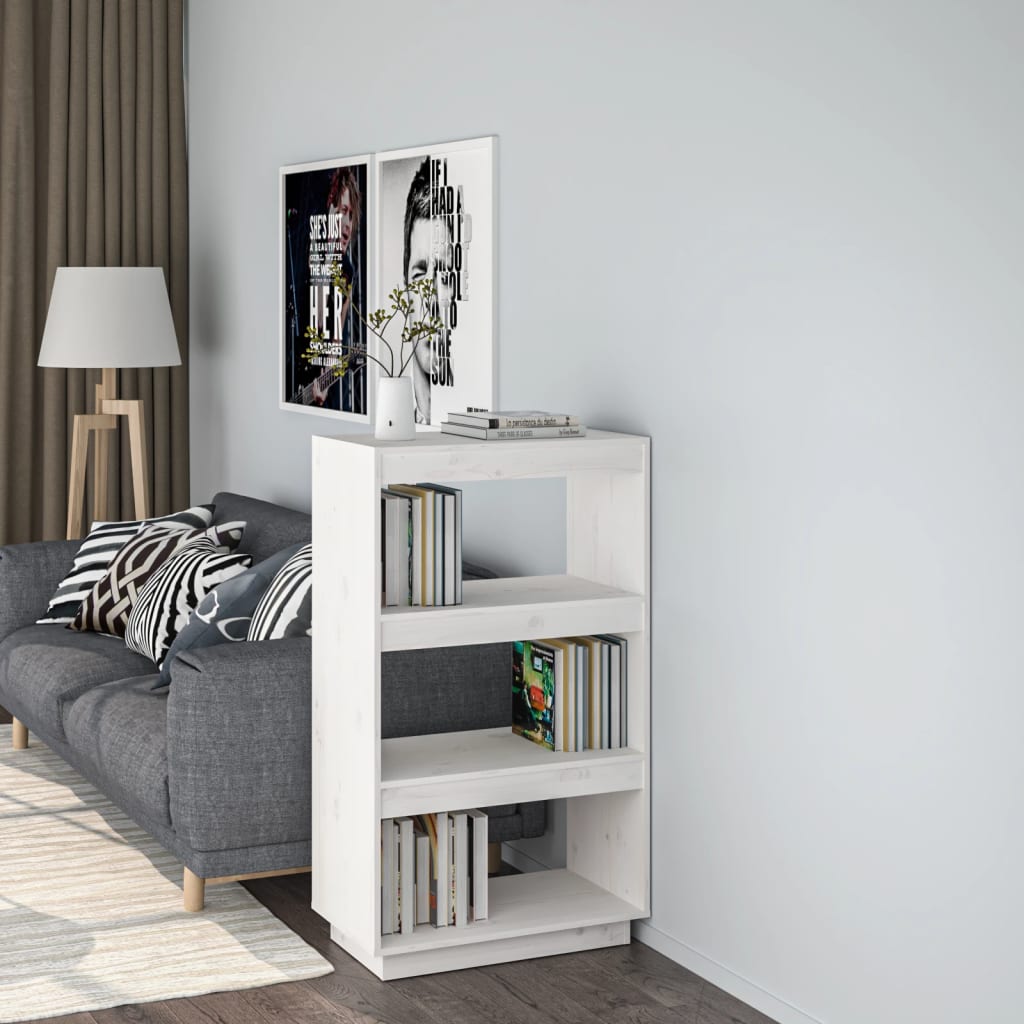 bogreol/rumdeler 60x35x103 cm massivt fyrretræ hvid