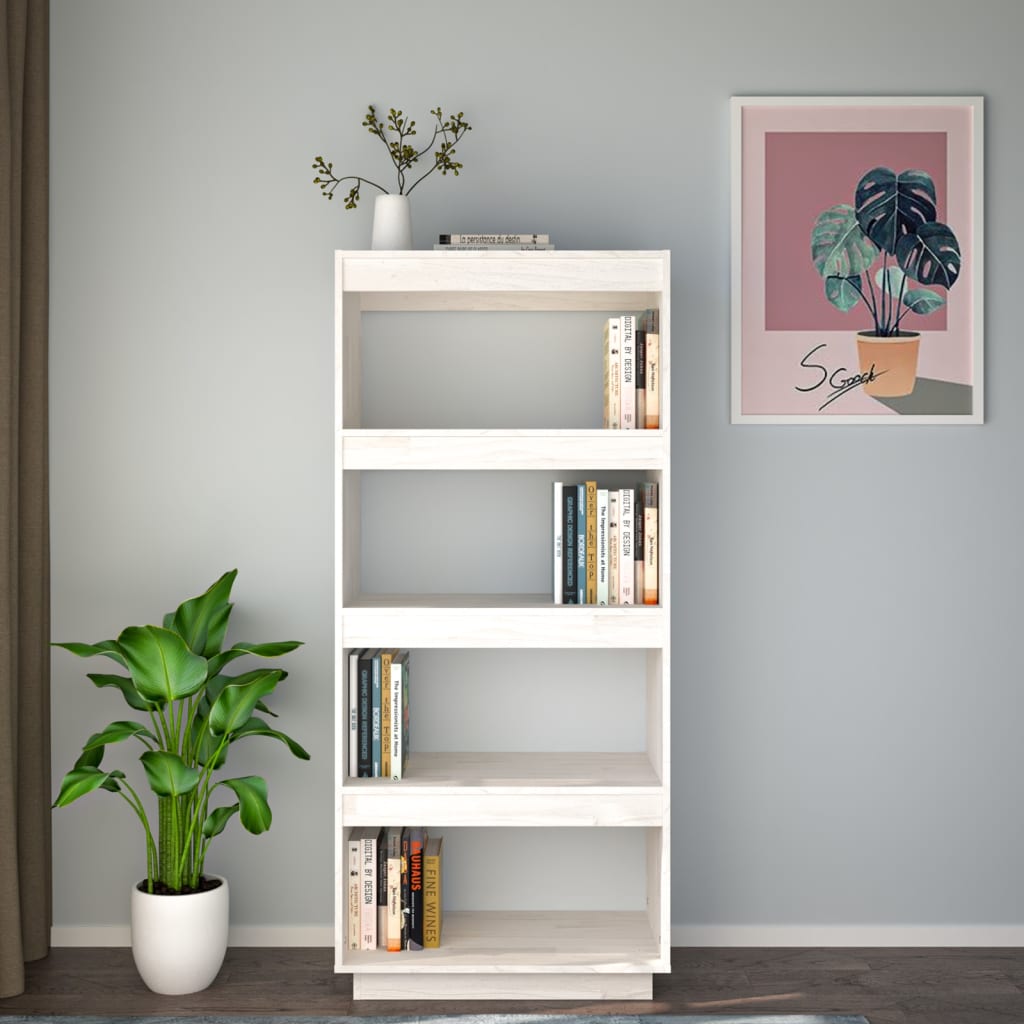 bogreol/rumdeler 60x35x135 cm massivt fyrretræ hvid