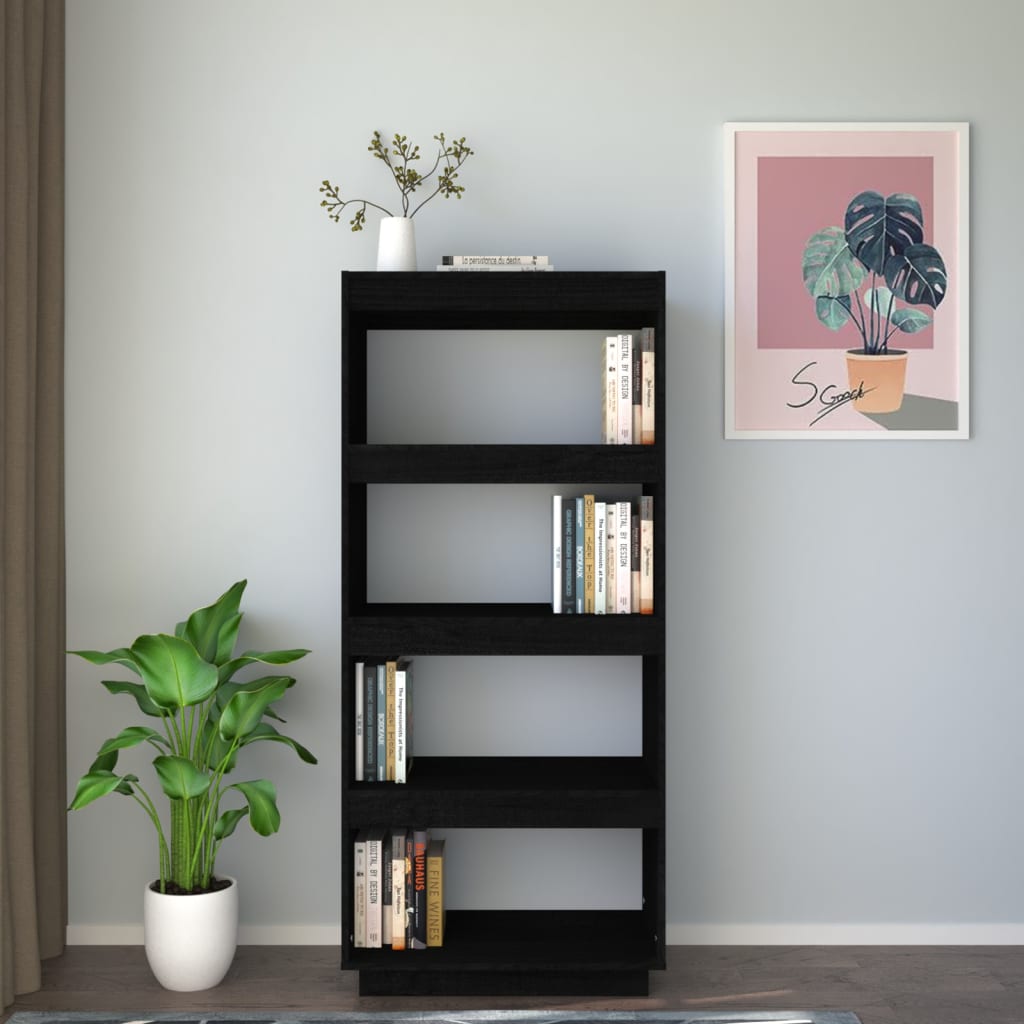 bogreol/rumdeler 60x35x135 cm massivt fyrretræ sort