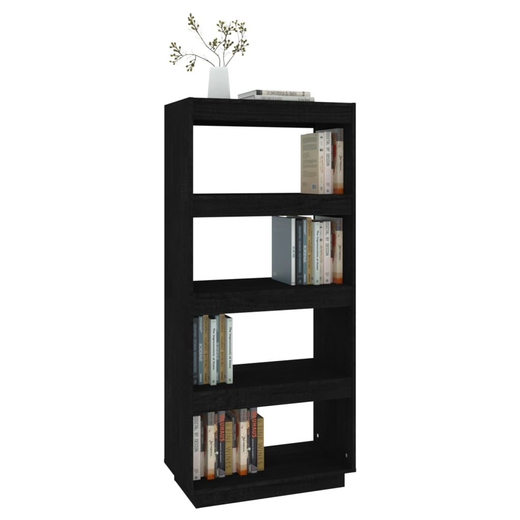 bogreol/rumdeler 60x35x135 cm massivt fyrretræ sort