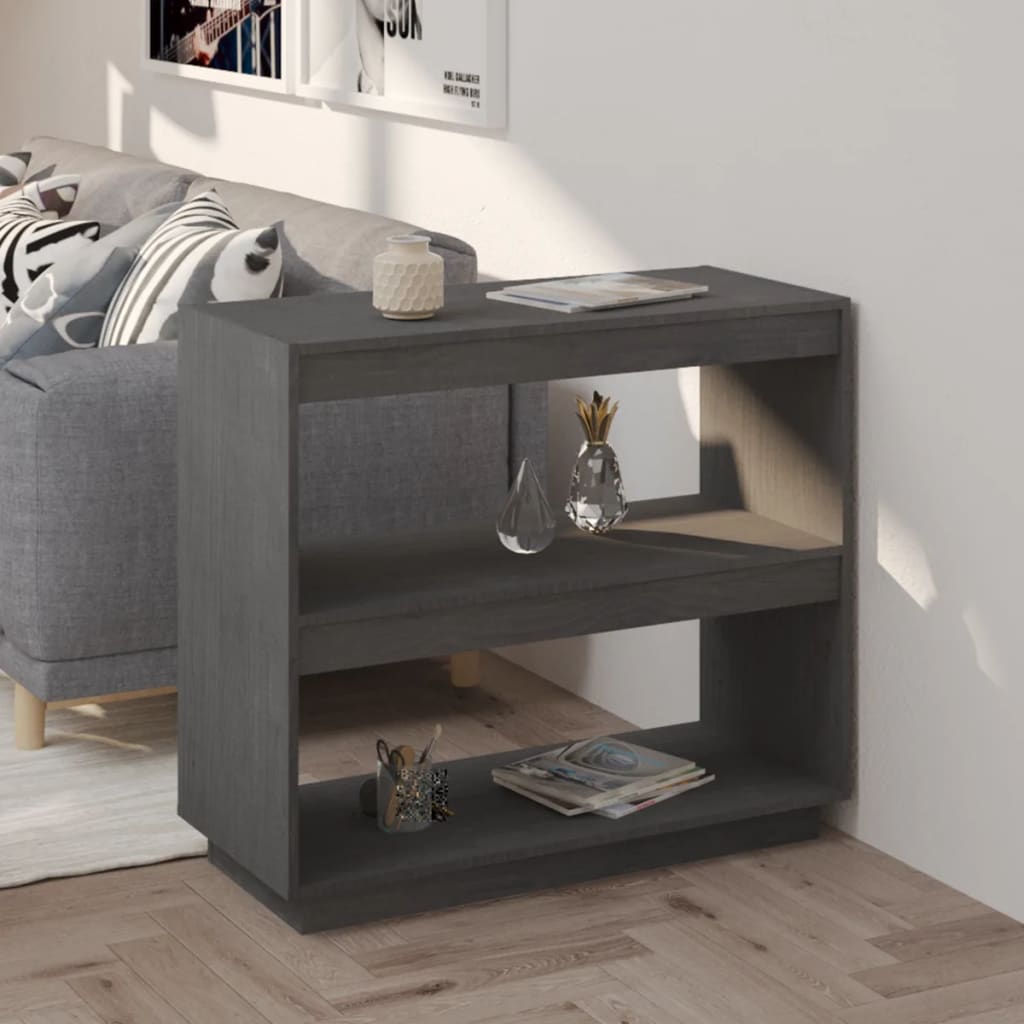 bogreol 80x35x71 cm massivt fyrretræ grå