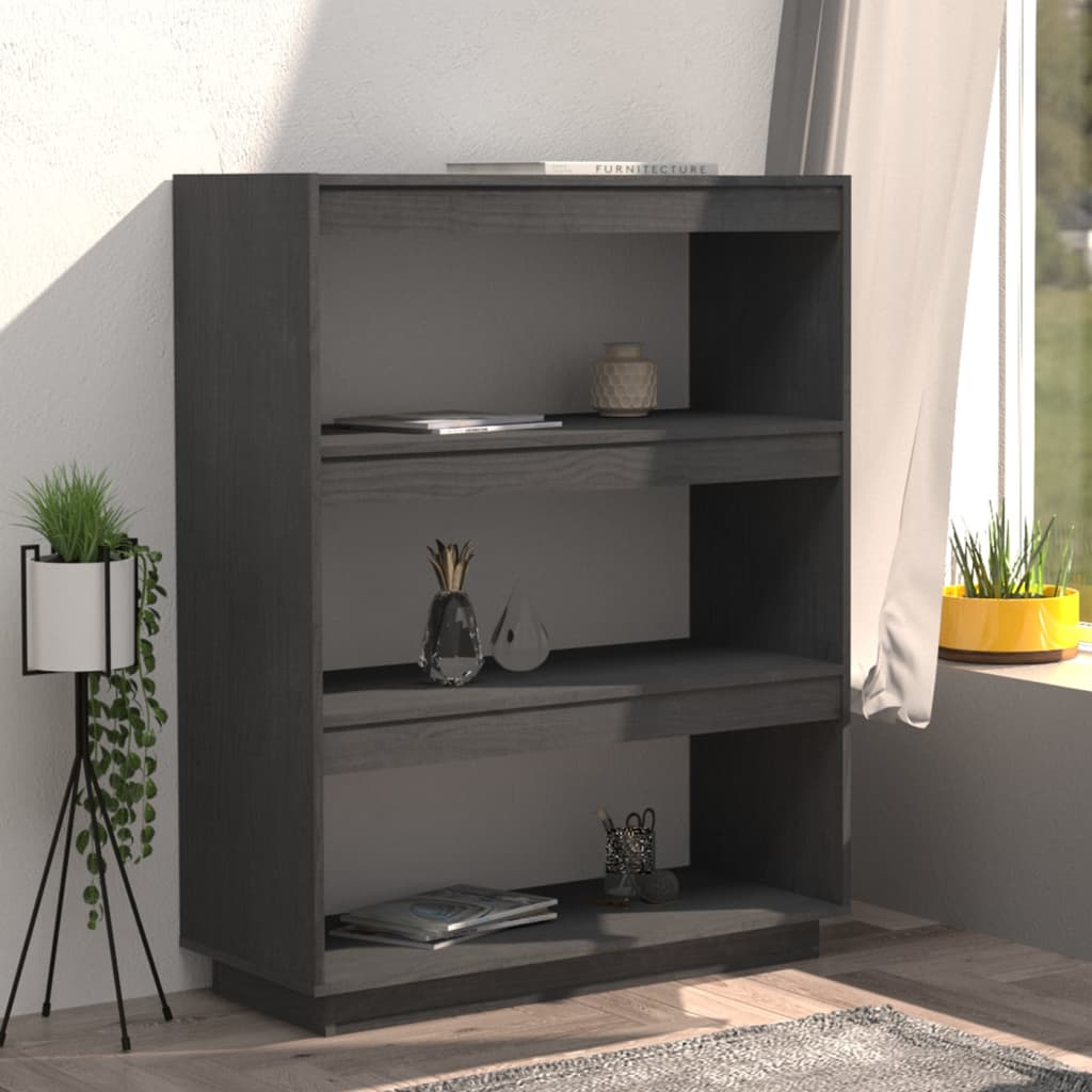 bogreol/rumdeler 80x35x103 cm massivt fyrretræ grå