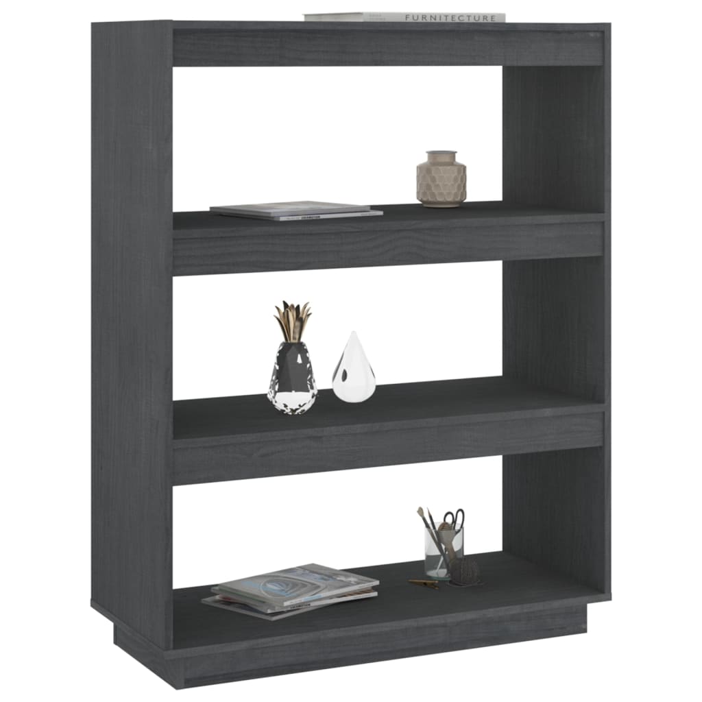 bogreol/rumdeler 80x35x103 cm massivt fyrretræ grå