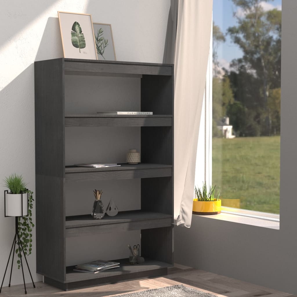 bogreol/rumdeler 80x35x135 cm massivt fyrretræ grå
