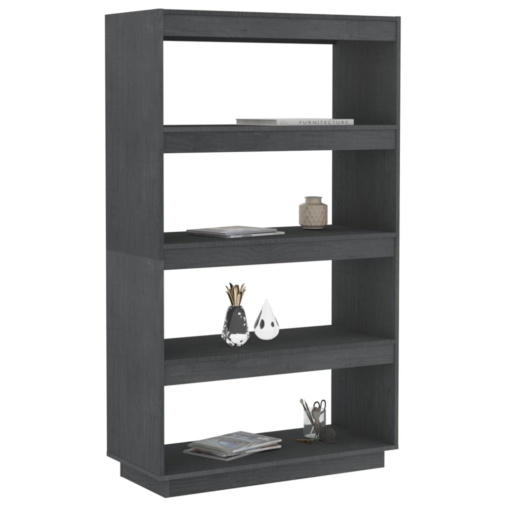 bogreol/rumdeler 80x35x135 cm massivt fyrretræ grå
