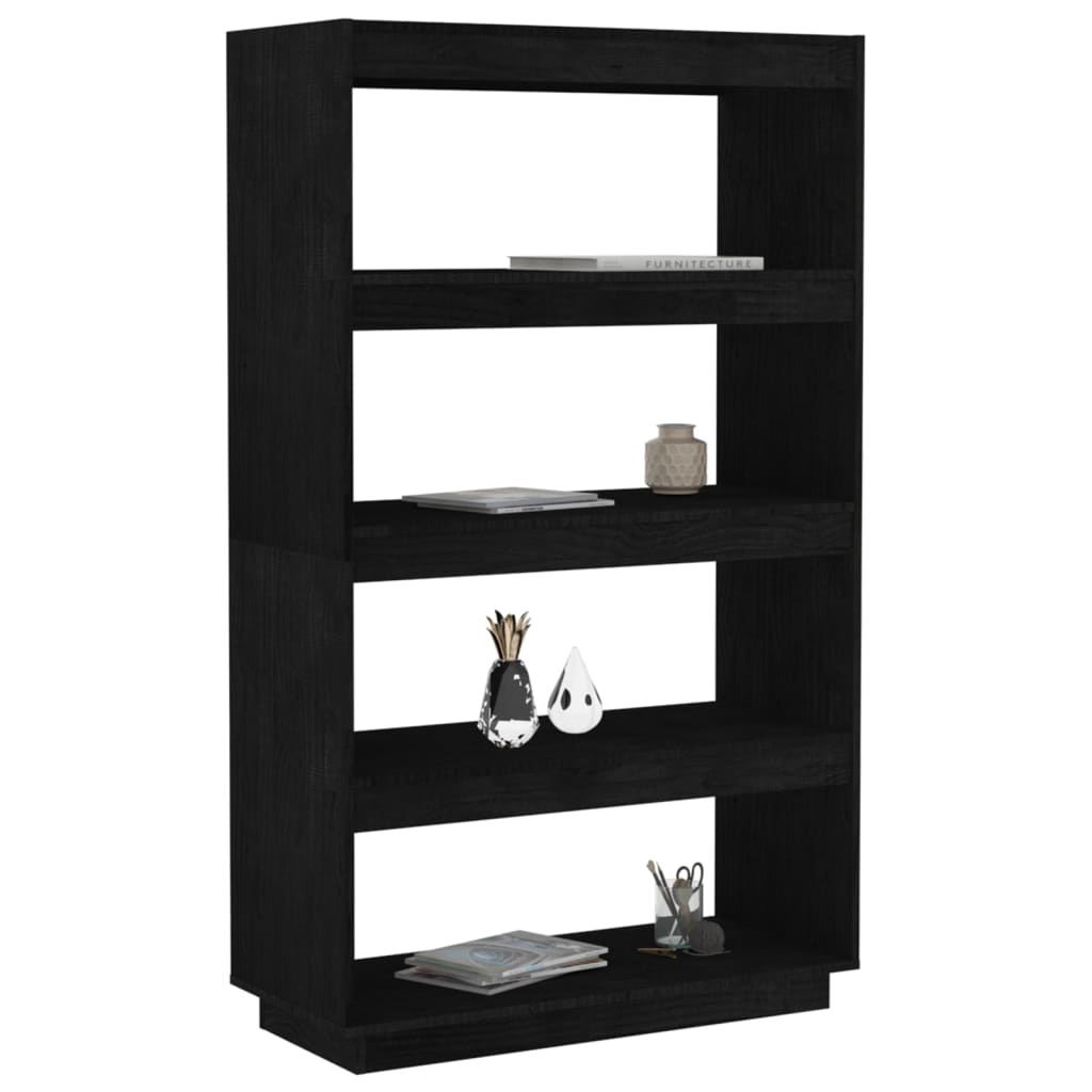 bogreol/rumdeler 80x35x135 cm massivt fyrretræ sort