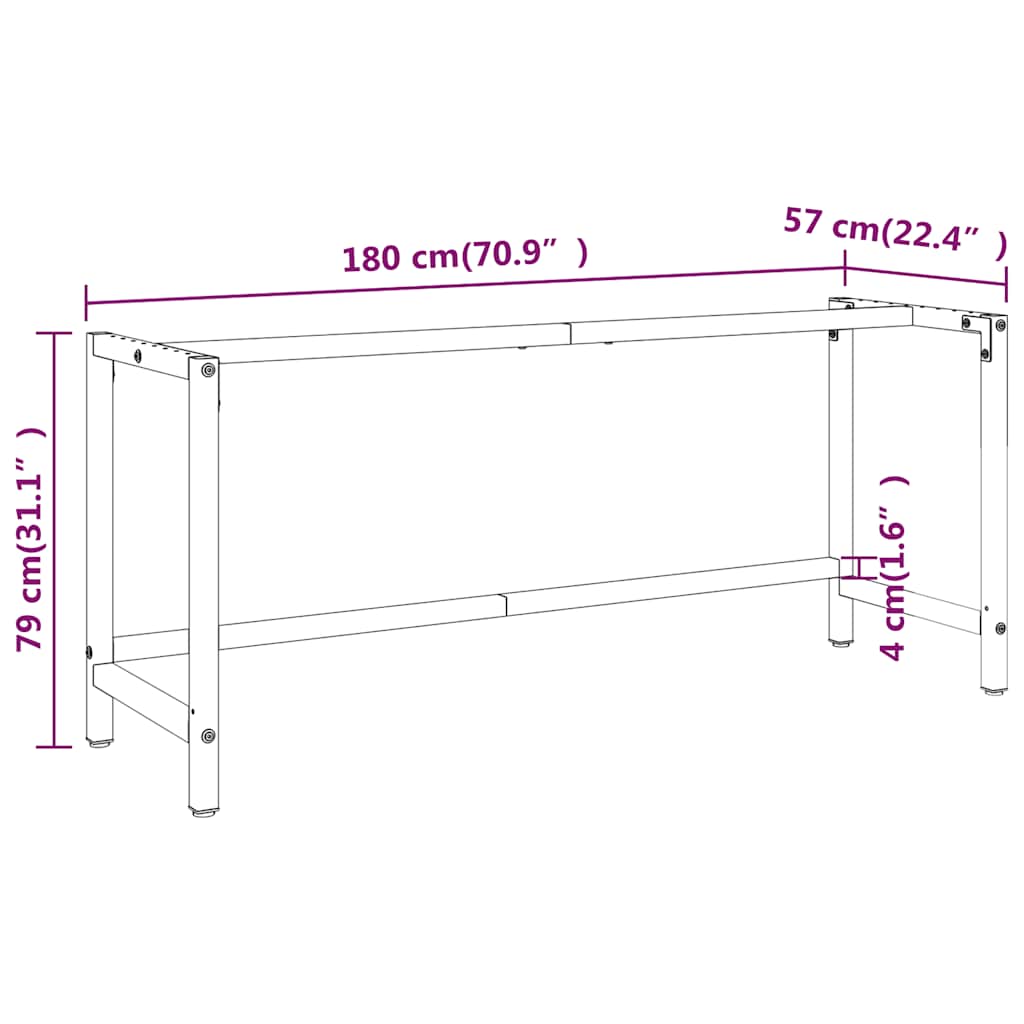 stel til arbejdsbænk 180x57x79 cm metal mat sort og mat rød