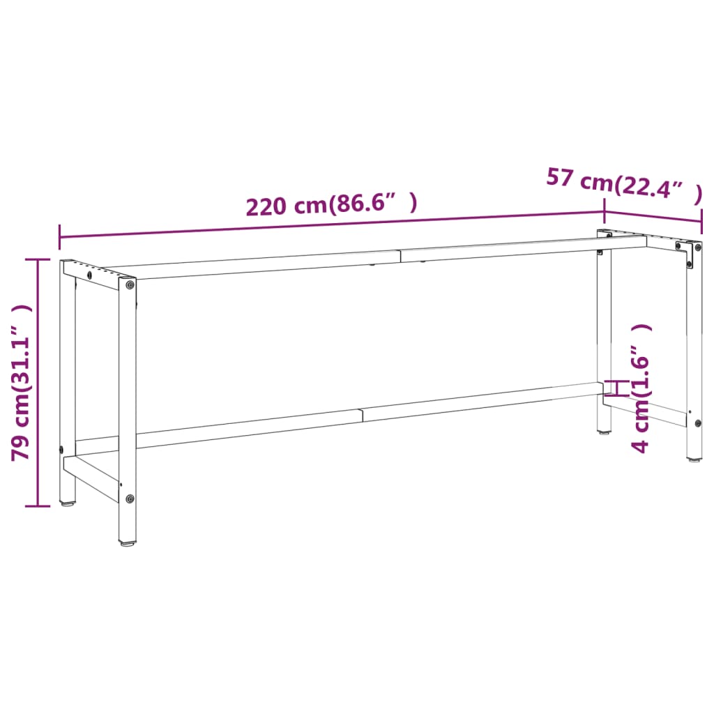 stel til arbejdsbænk 220x57x79 cm metal mat sort og mat rød