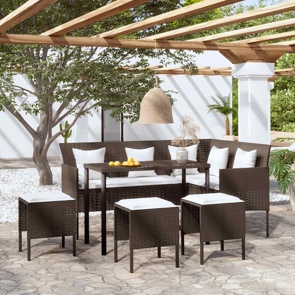 sofasæt med hynder 5 dele L-facon polyrattan brun