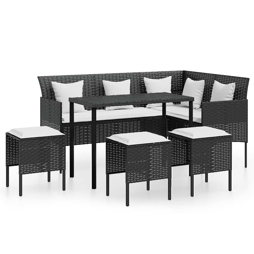 sofasæt med hynder 5 dele L-facon polyrattan sort