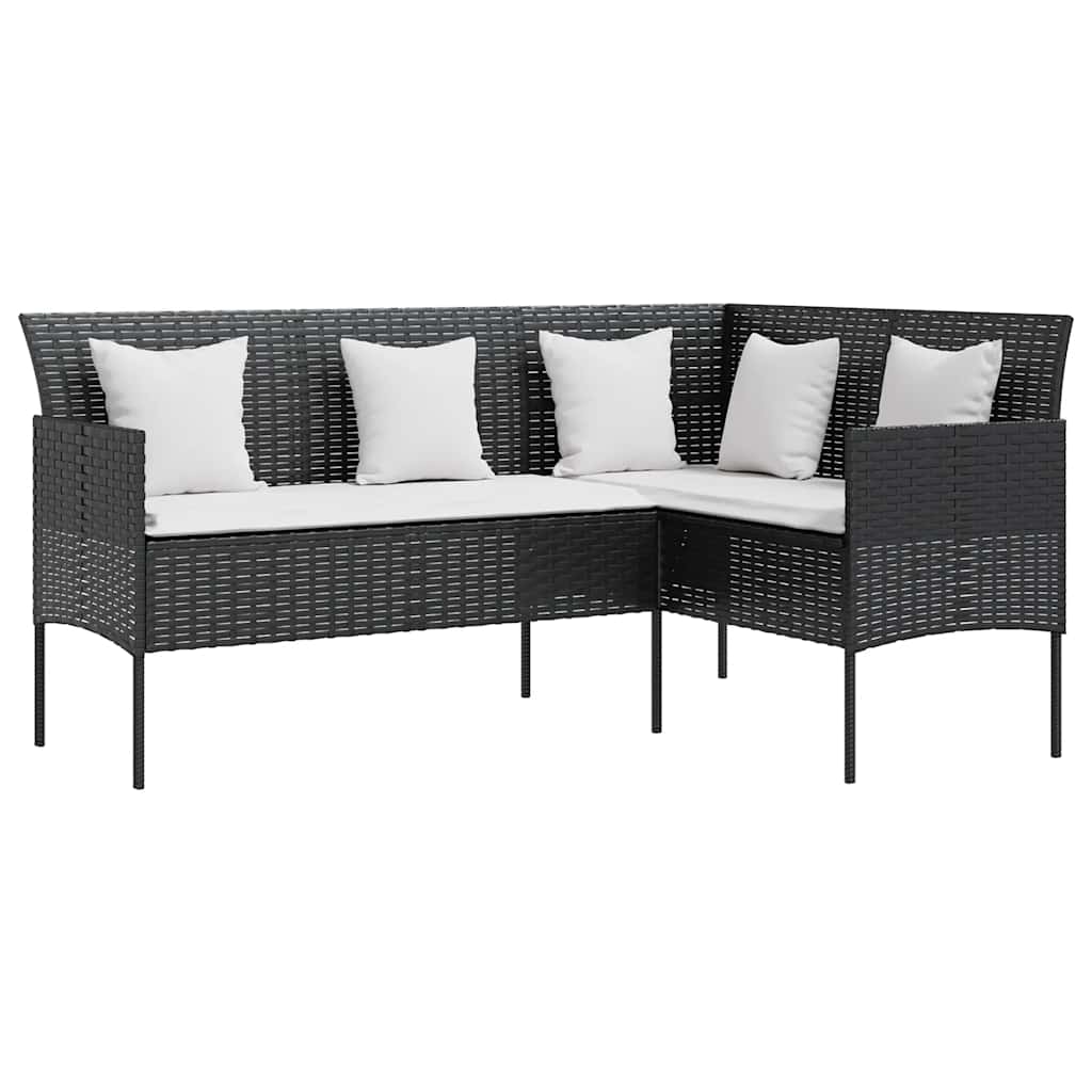 sofasæt med hynder 5 dele L-facon polyrattan sort