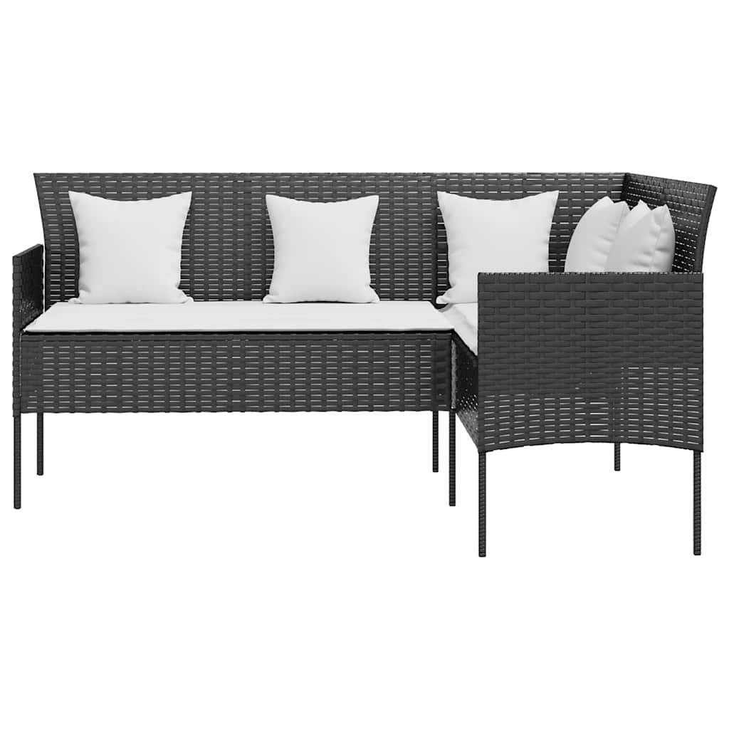 sofasæt med hynder 5 dele L-facon polyrattan sort