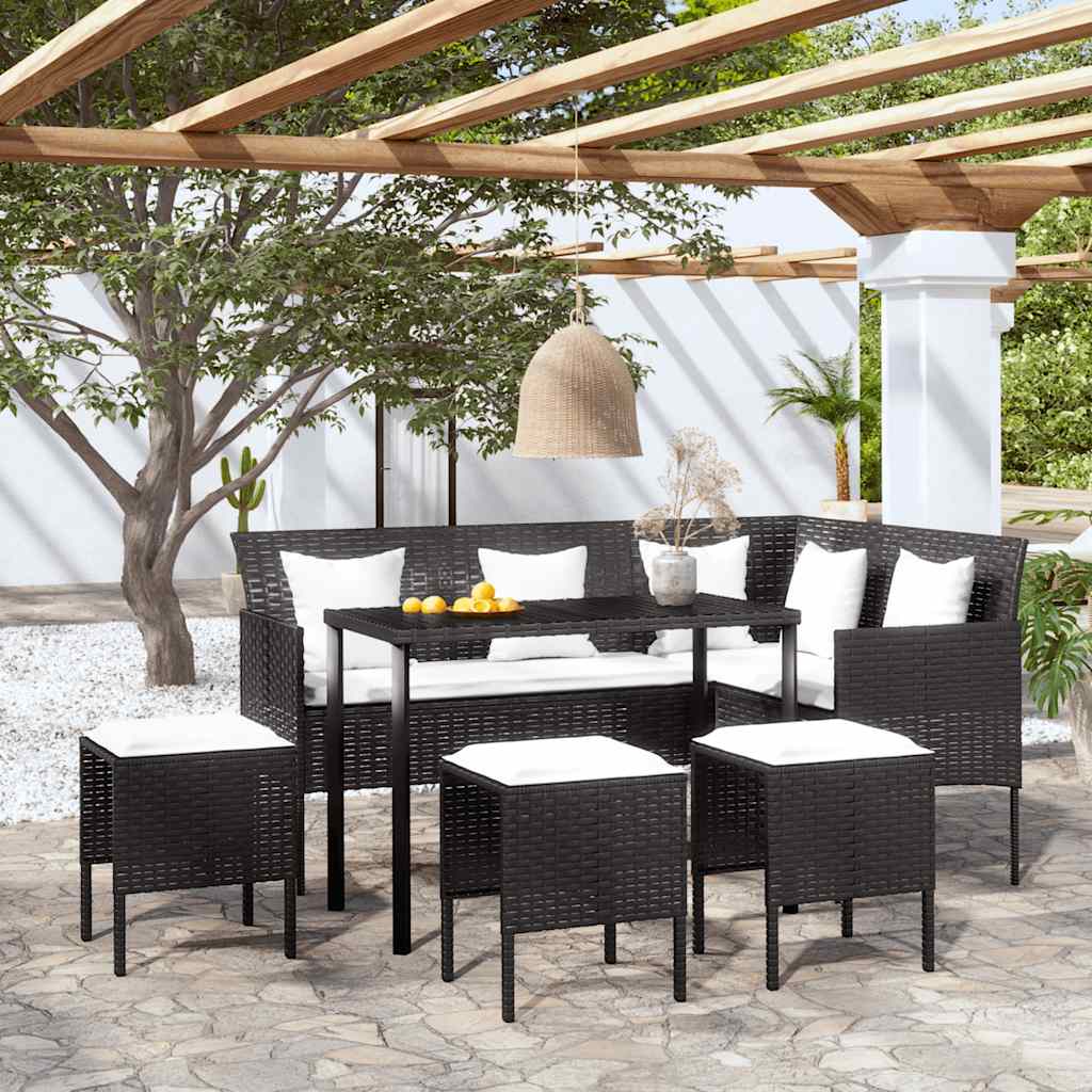 sofasæt med hynder 5 dele L-facon polyrattan sort