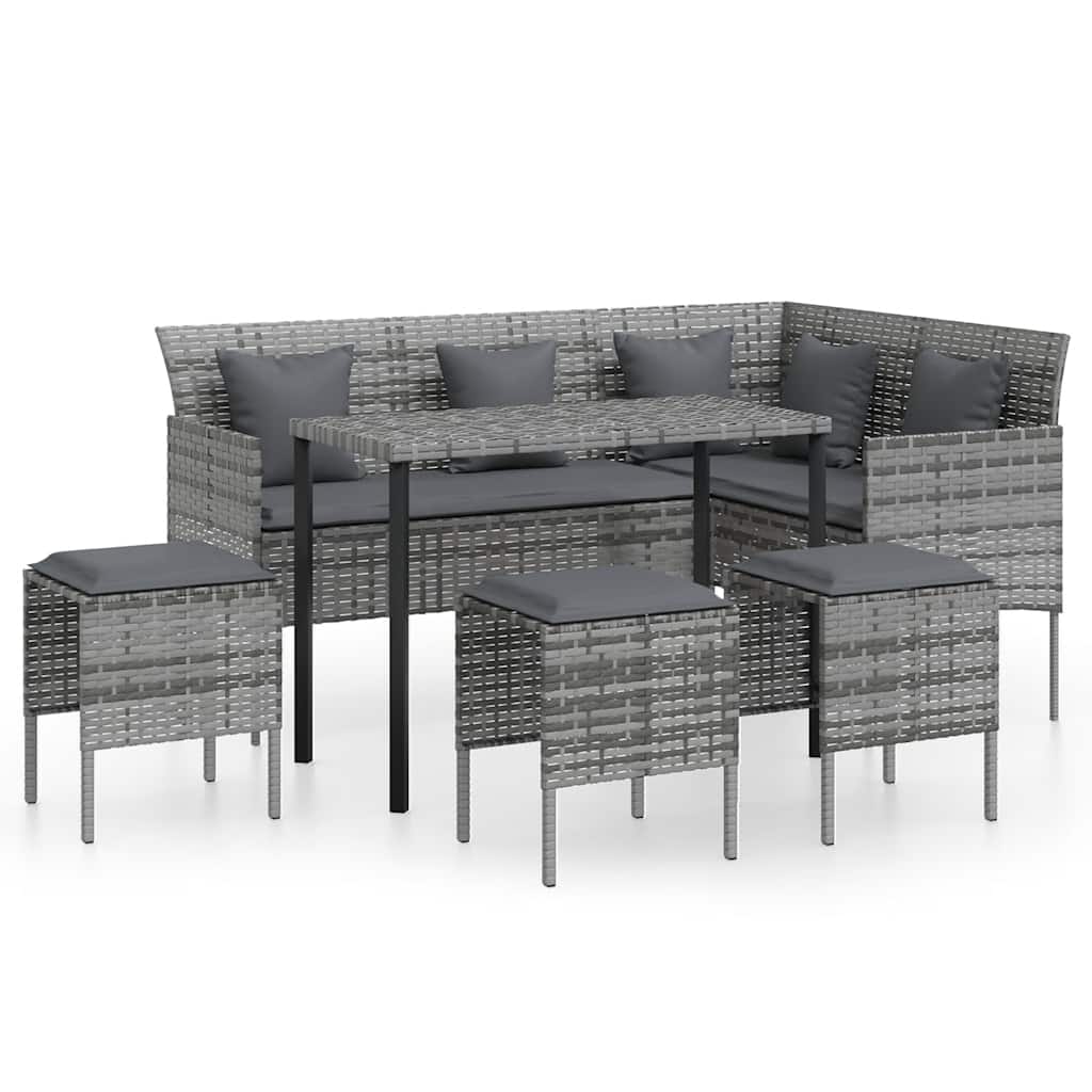 sofasæt med hynder 5 dele L-facon polyrattan grå
