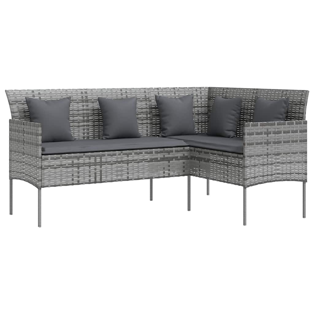 sofasæt med hynder 5 dele L-facon polyrattan grå