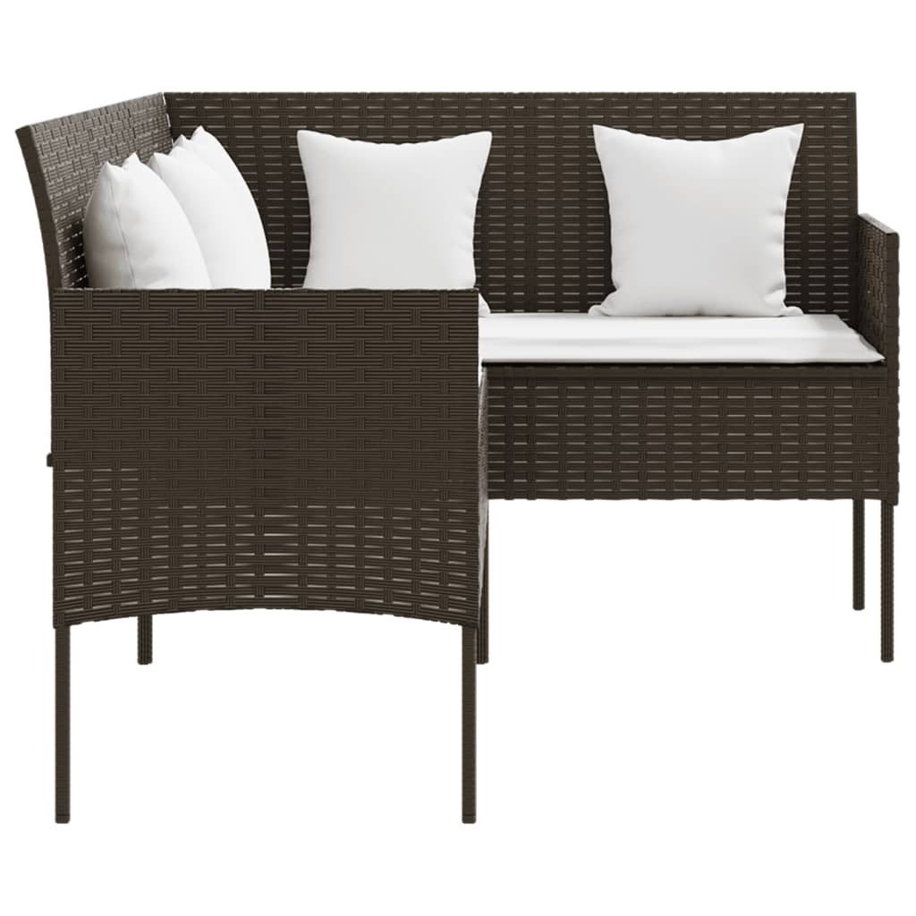 L-formet sofa med hynder polyrattan brun