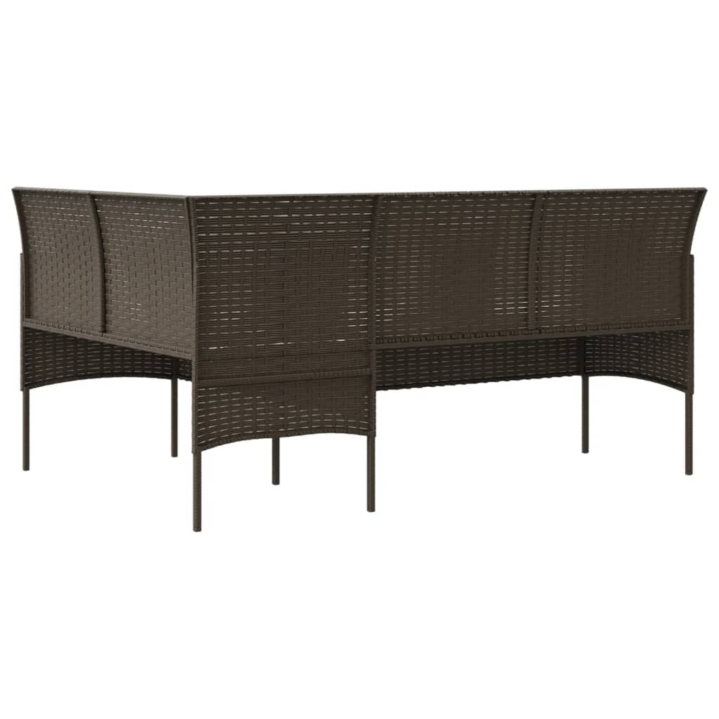 L-formet sofa med hynder polyrattan brun