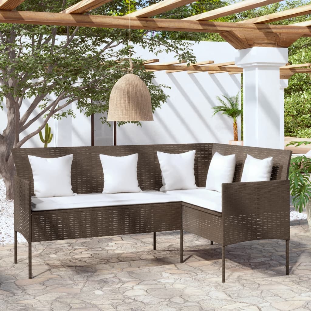L-formet sofa med hynder polyrattan brun