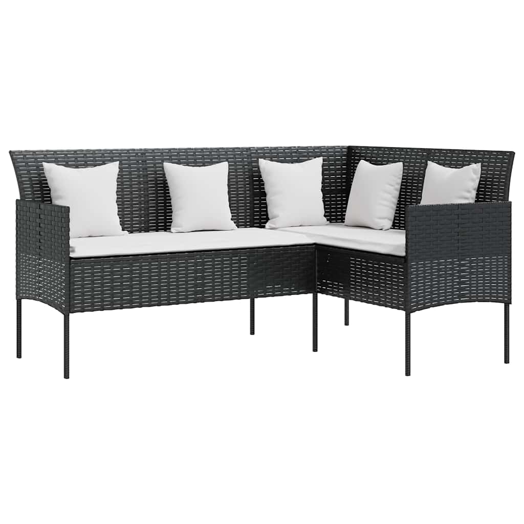 L-formet sofa med hynder polyrattan sort
