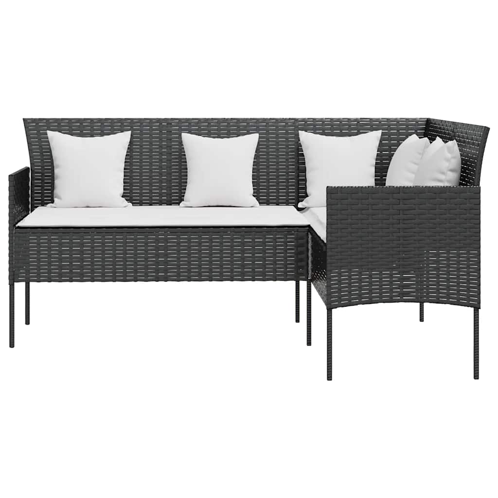 L-formet sofa med hynder polyrattan sort