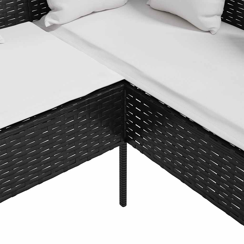 L-formet sofa med hynder polyrattan sort