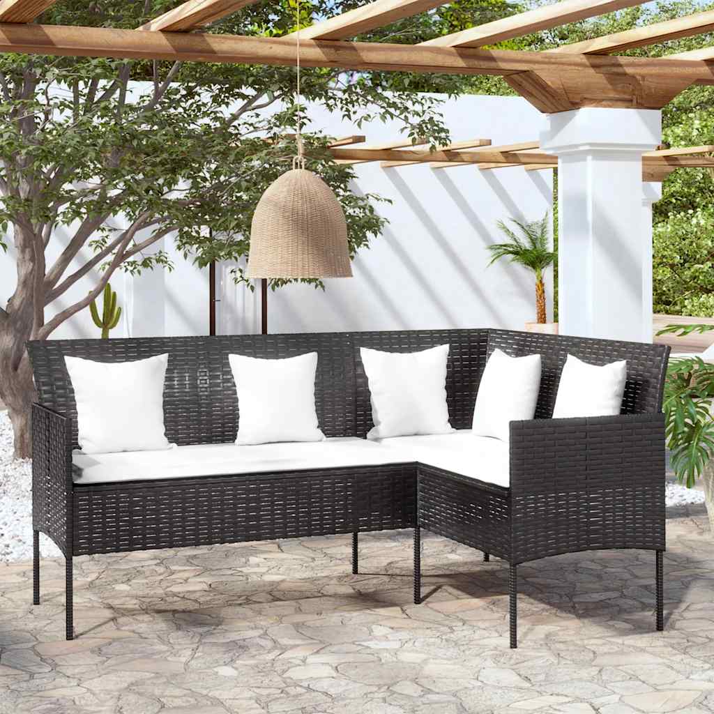 L-formet sofa med hynder polyrattan sort