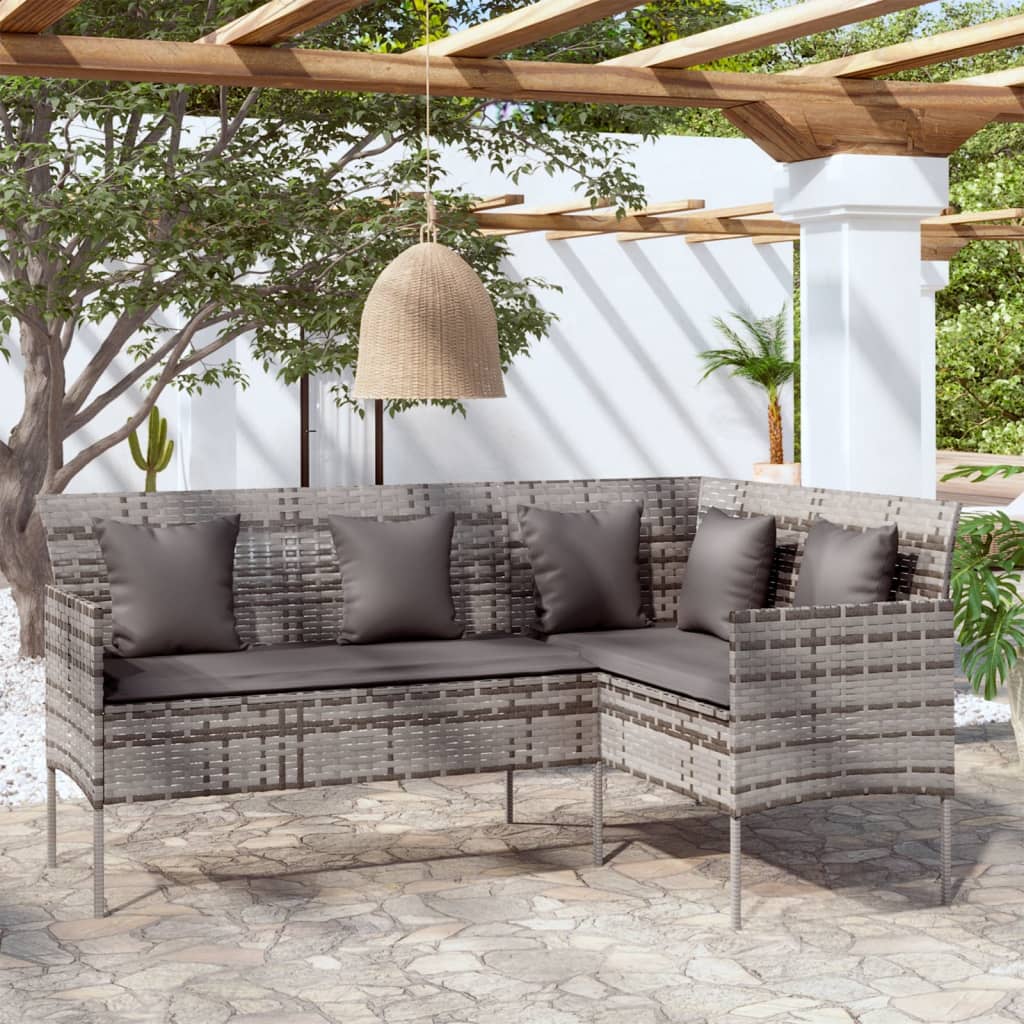 L-formet sofa med hynder polyrattan grå