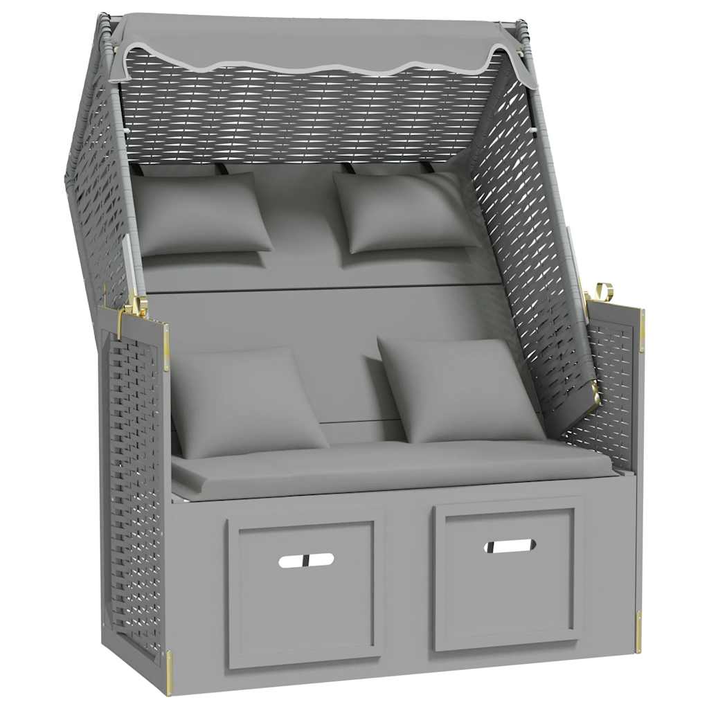 strandkurv med hynder polyrattan og massivt træ grå
