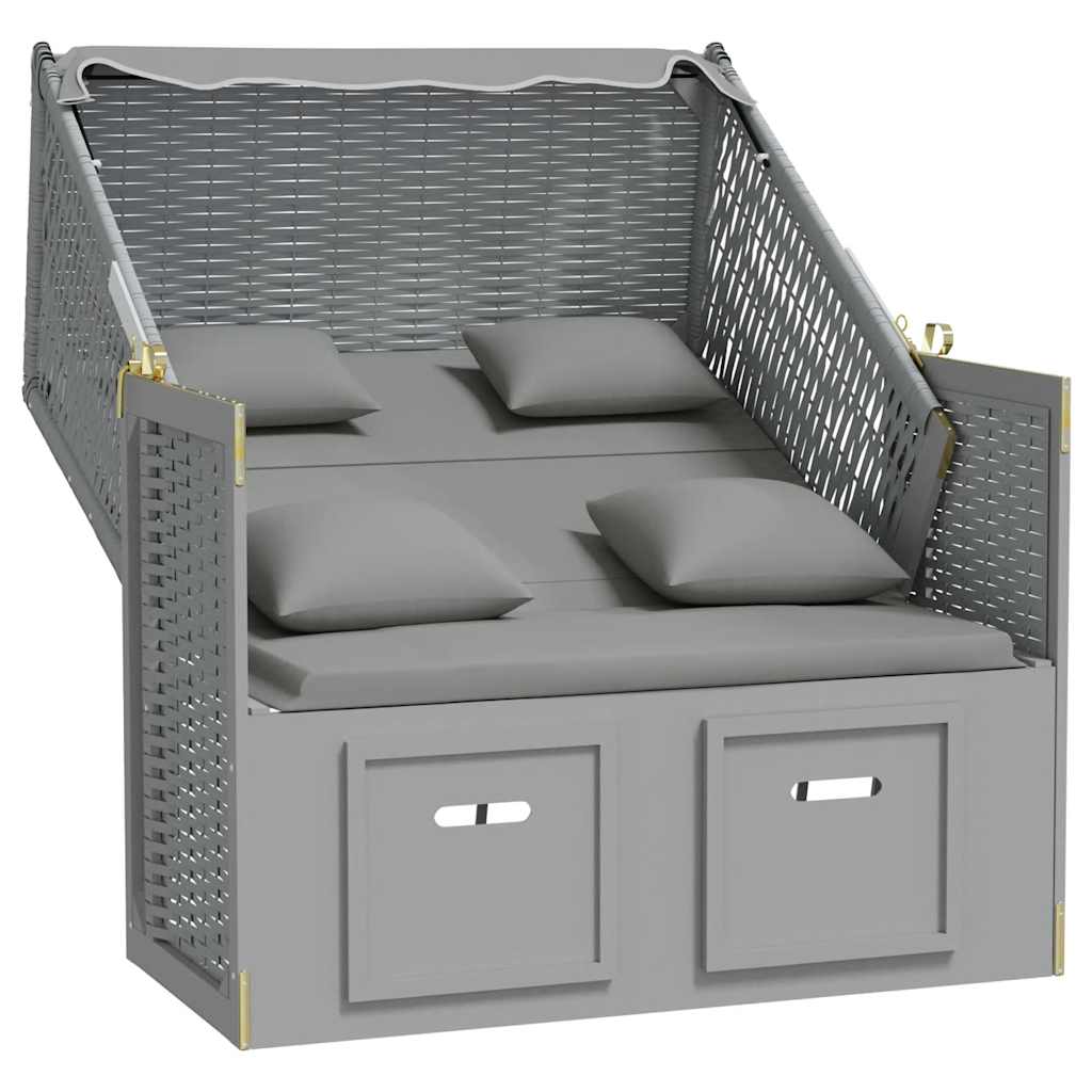 strandkurv med hynder polyrattan og massivt træ grå