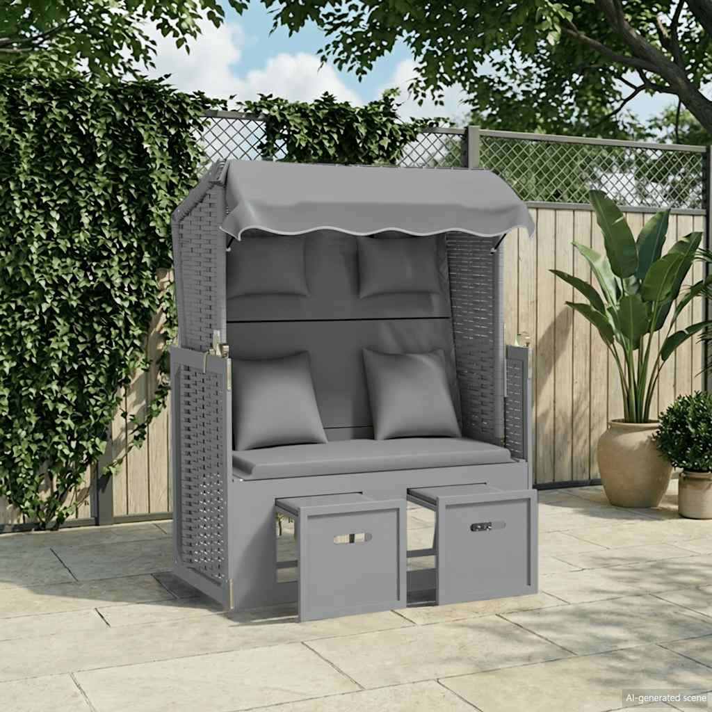 strandkurv med hynder polyrattan og massivt træ grå