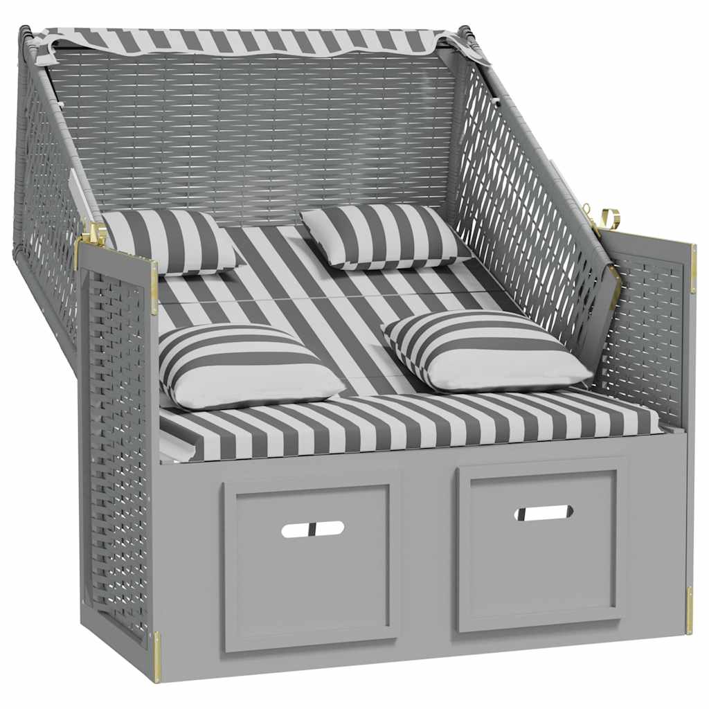 strandkurv med hynder polyrattan og massivt træ grå og hvid