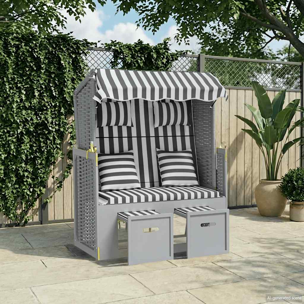 strandkurv med hynder polyrattan og massivt træ grå og hvid