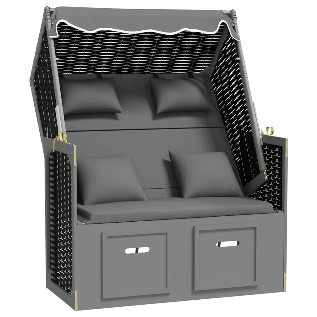 strandkurv m. hynde polyrattan og massivt træ antracit og sort