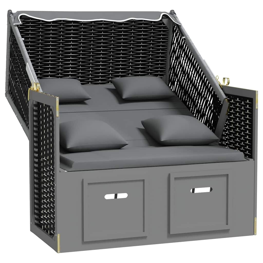 strandkurv m. hynde polyrattan og massivt træ antracit og sort