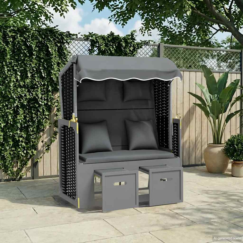 strandkurv m. hynde polyrattan og massivt træ antracit og sort