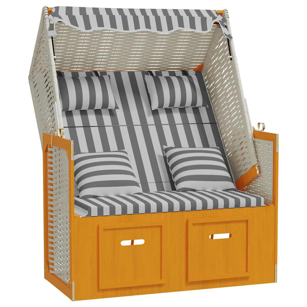 strandkurv med hynder polyrattan og massivt træ hvid og grå