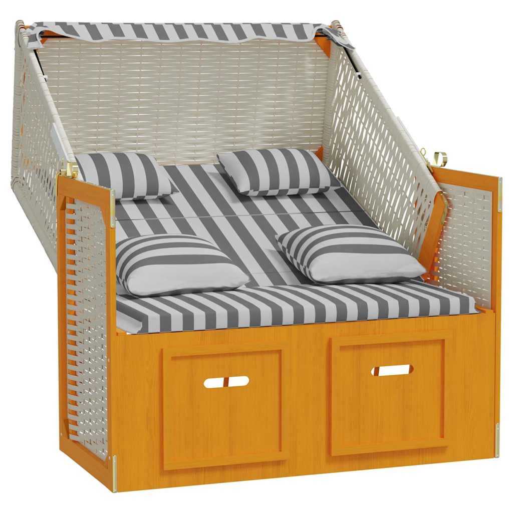 strandkurv med hynder polyrattan og massivt træ hvid og grå