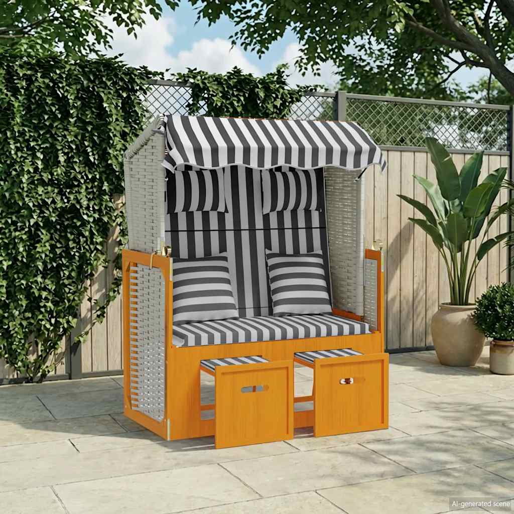 strandkurv med hynder polyrattan og massivt træ hvid og grå