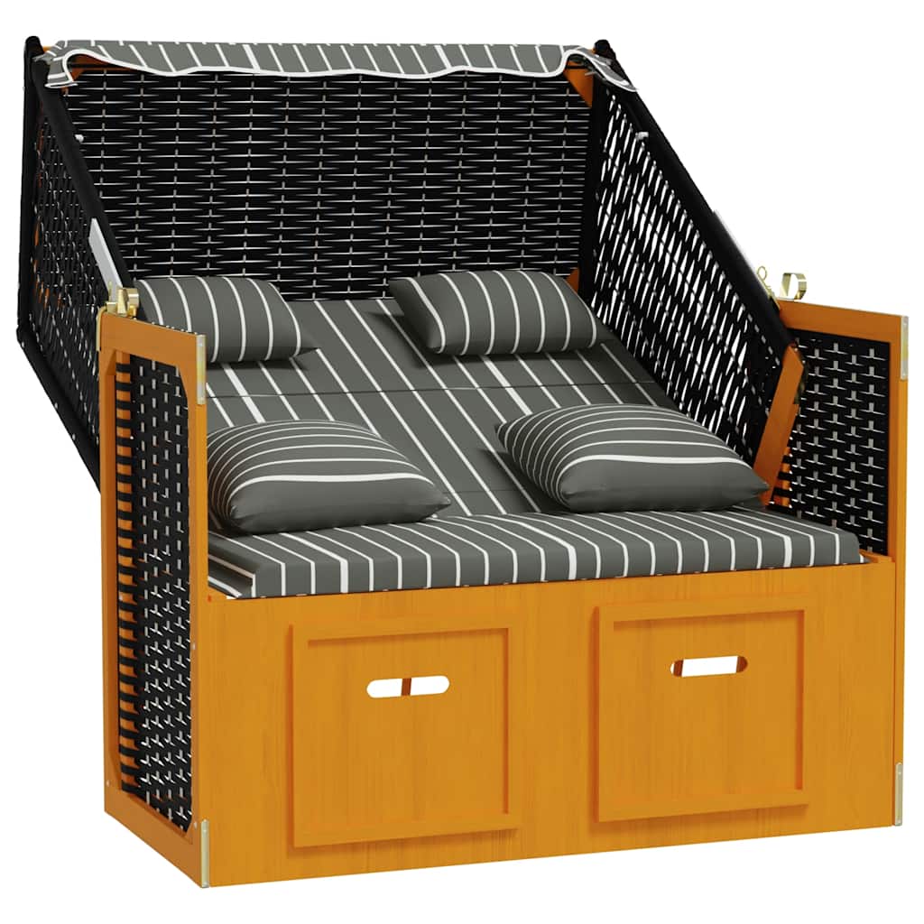 strandkurv med hynder polyrattan og massivt træ sort og grå