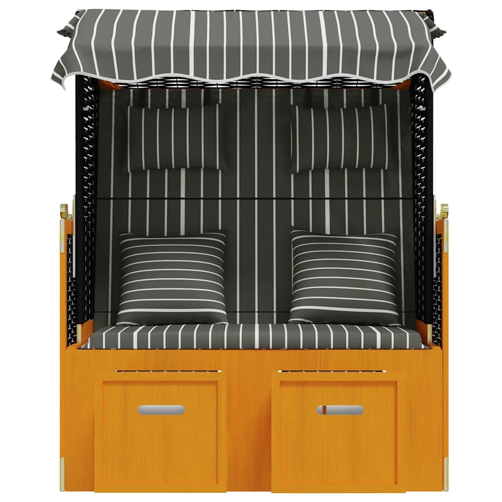strandkurv med hynder polyrattan og massivt træ sort og grå