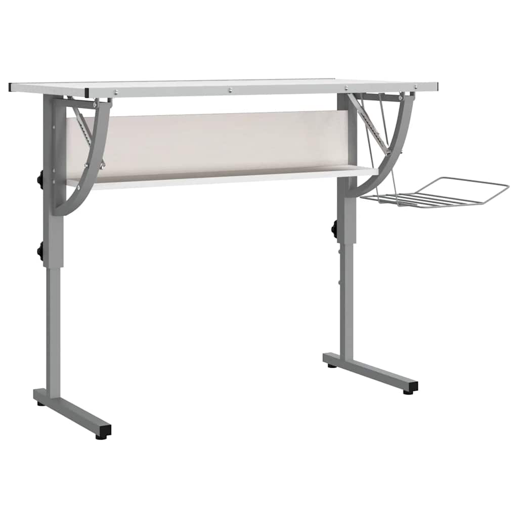 skrivebord 110x53x(58-87) cm konstrueret træ og stål hvid grå